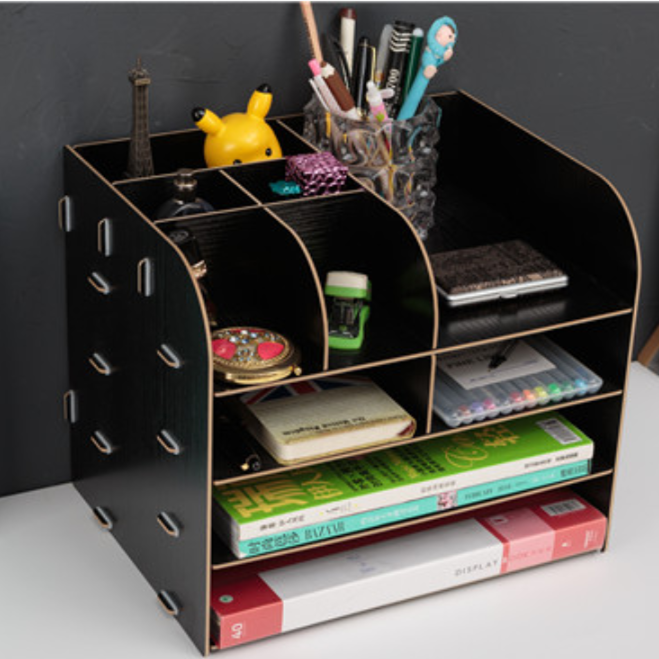 Houten Kleur Bureau Organizer DIY Document Archiefkast Multifunctionele Bureau Accessoires Opslag Tijdschrift Boek Bureau Plank: B-black