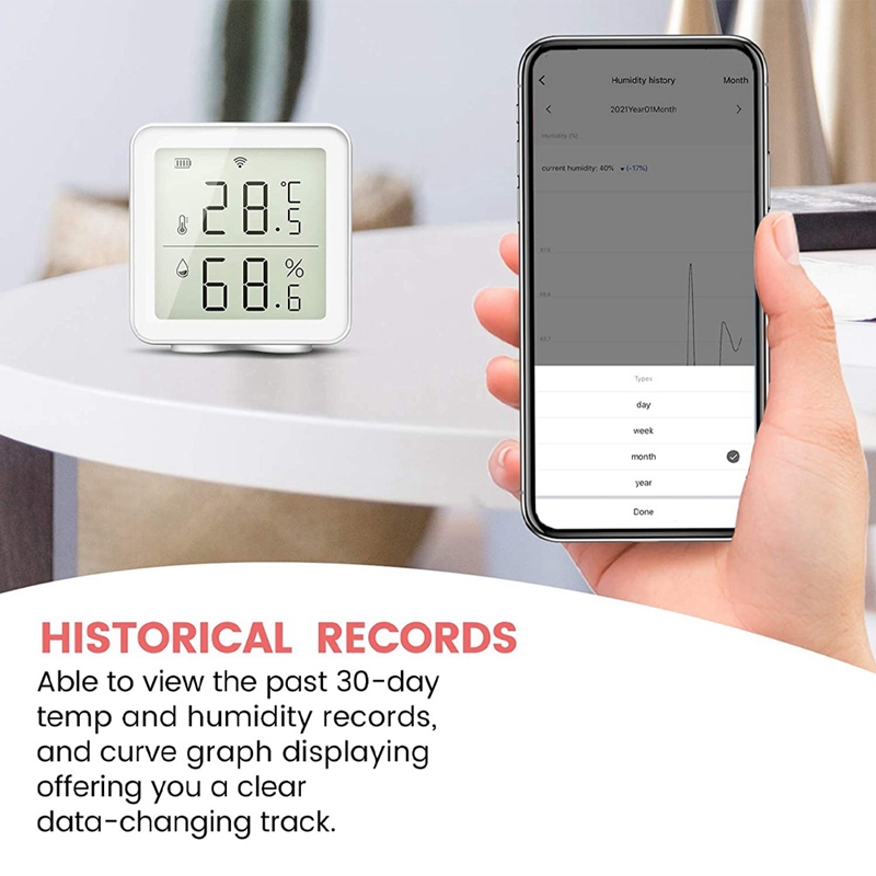 Smart Wifi Temperature And Humidity Detector Indoor Wireless Temperature And Humidity Sensor For Alexa/Google Home