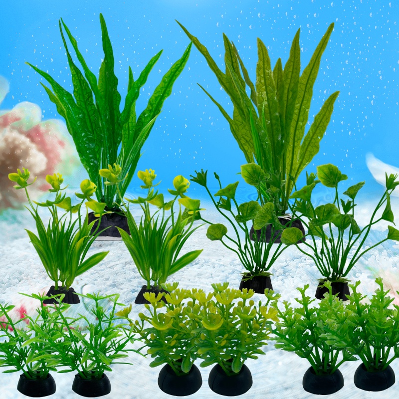 12 Uds. De plantas artificiales para decoración de acuario, adorno de malezas de agua, planta acuática, accesorios de decoración de césped para pecera: Verde