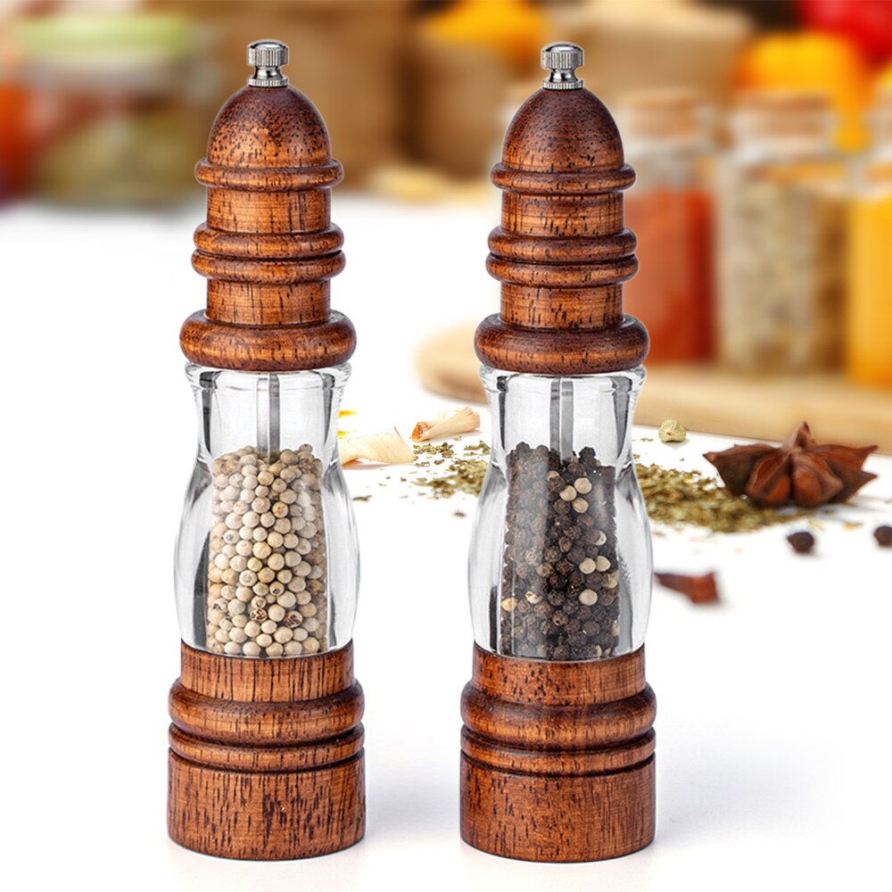 5" 6" 8" 10" Salt and Pepper Grinder, Solid Wood Spice Pepper Mill with Strong Adjustable Ceramic Grinder Kitchen Cooking Tools