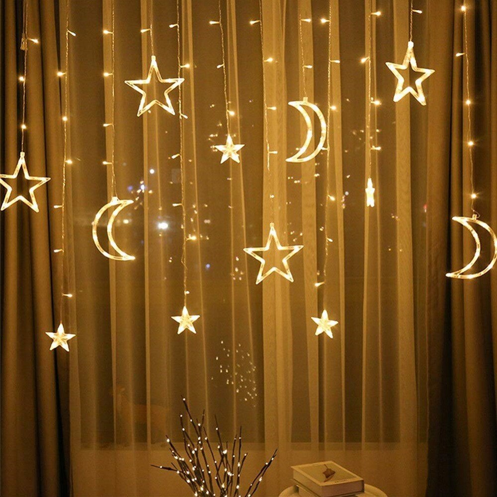 EU/uns/UK Stecker LED Mond Sterne Lampe Weihnachten Girlande Lichterketten Gebühr Vorhang Licht Für Hochzeit garten Dekoration: Warmes Weiß / UK Stecker