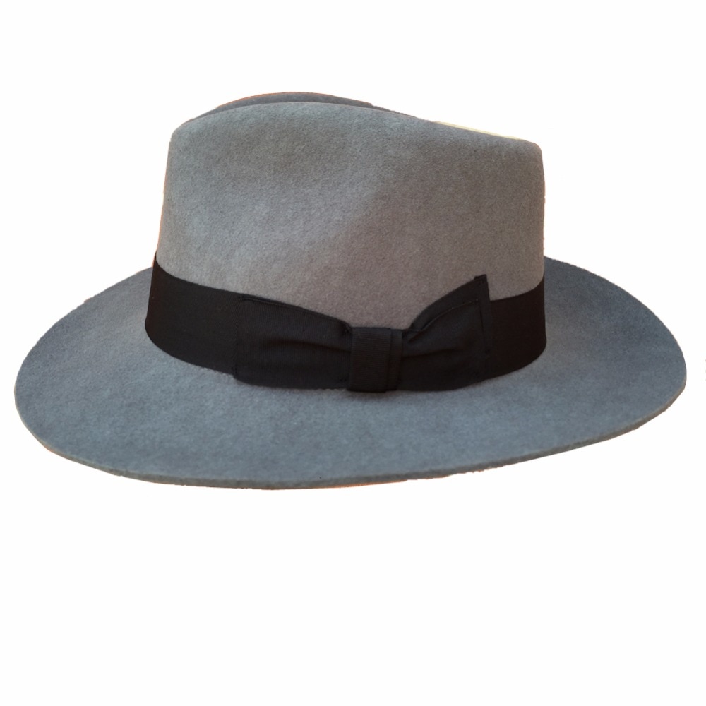 Classic Grey Men's Wool Felt Godfather Fedora Gangster Mobster Hat