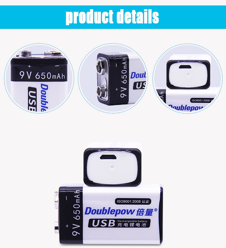 9V USB batería recargable 6f22 9v batería inteligente 650mAh MICRÓFONO INALÁMBRICO instrumento KTV uso