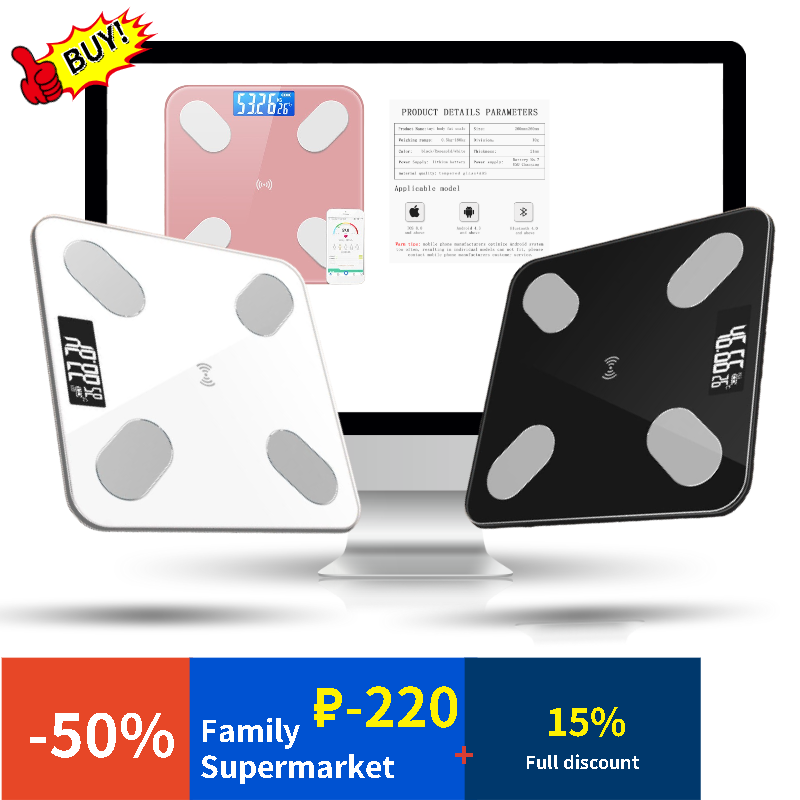 Smart Weight Scale Body Fat Measuring Instrument Human Body Composition Analyzer LCD Mobile Phone App Bluetooth Connection