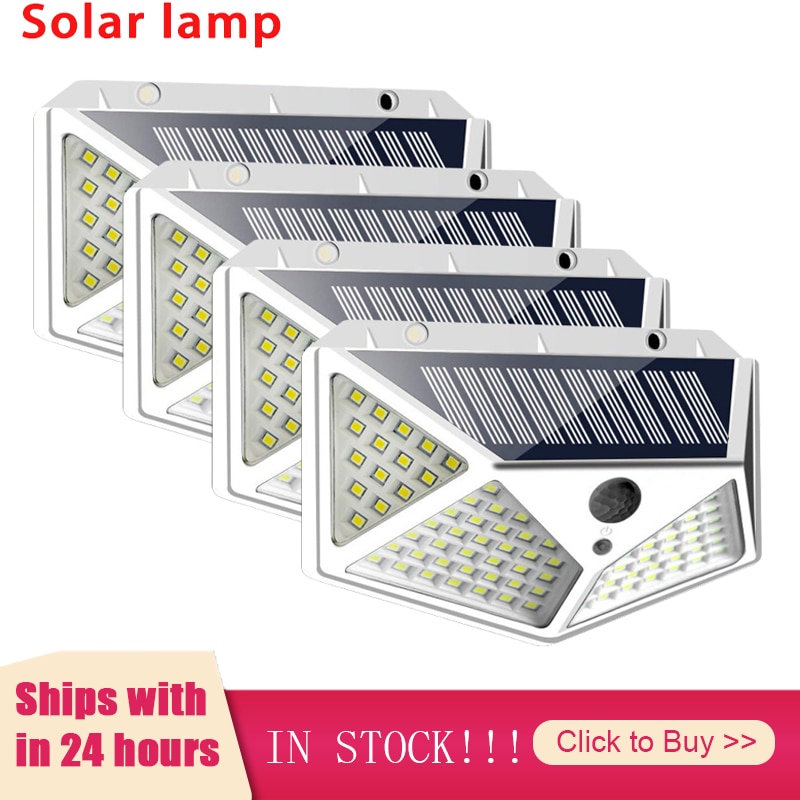 Fast Outdoor 100 LED Solar Power Four Wall Light Motion Sensor Waterproof Lamp Intelligent Light-sensing Control Light