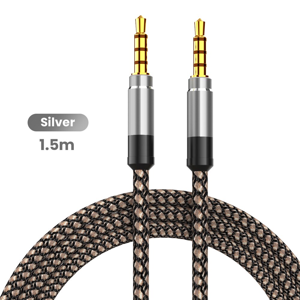 Robotsky 1.5M Jack 3.5Mm Audio Kabel Nylon Vlecht 3.5Mm Auto Aux Kabel Hoofdtelefoon Extension Code Voor Telefoon MP3 Auto Headset Speaker: Silver