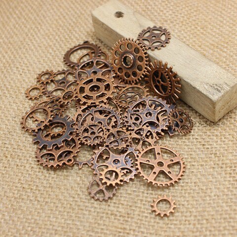 PULCHRITUDE Mix 100 pcs Antique Copper Charms Gear Pendant Antique bronze Fit Bracelets Necklace DIY Metal Jewelry Making T0186