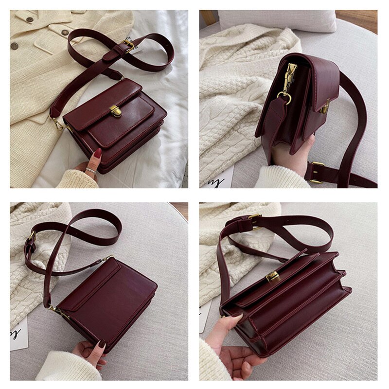 Solid Color PU Leather Crossbody Bags for Women Lock Shoulder Simple Bag Travel Small Handbags Sac Epaule