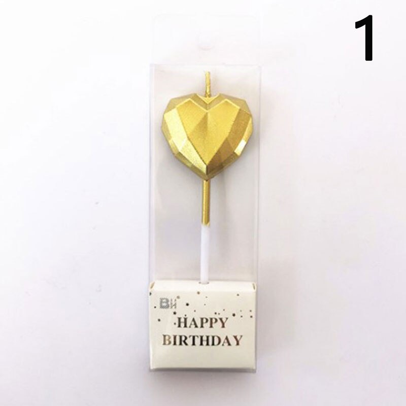 1 Pcs Love Diamond Shaped Gilded Safe Flames Kids Birthday Party Cake Candle: 1