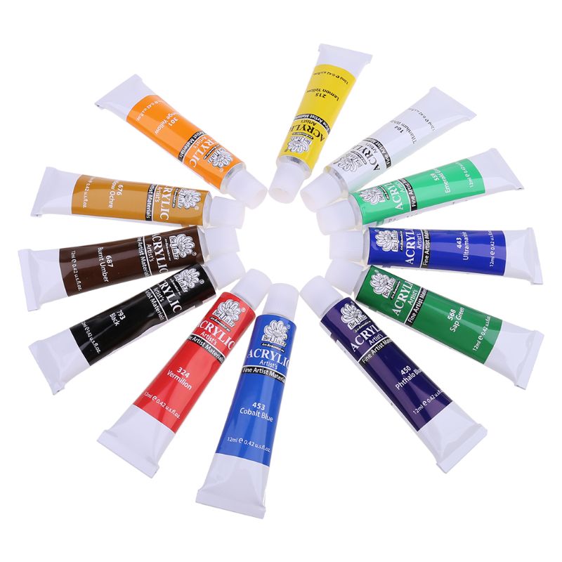 12 Colors 12ML Tube Acrylic Paint set Art Painting Drawing Tools For Kids DIY 2XPF