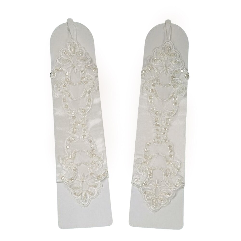 6 Colors Gloves Fingerless Satin Party Prom Bride Gloves For Women Female Long Gloves: Creamy White