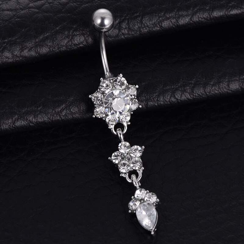 1pc Neue Zirkon Chirurgische Edelstahl Nabel durchbohren Blume Anhänger Bauchnabel Ringe Bauch durchbohren Körper Jewely: Silber-
