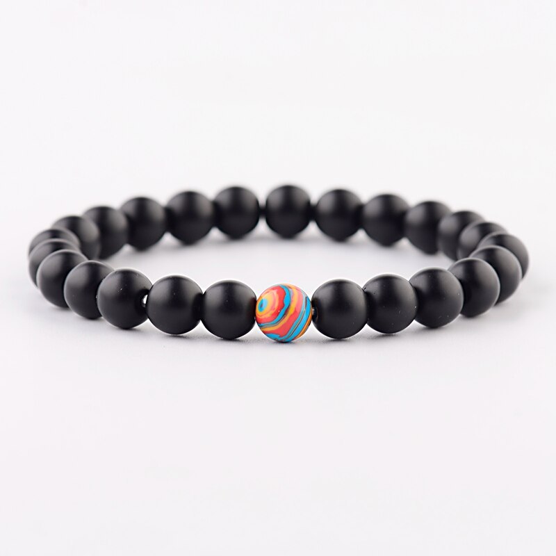 Bracelet Couples DOUVEI naturel noir et coloré pierre Yin Yang Distance Bracelets perlés pour hommes femmes meilleur ami AB234: AB234-14