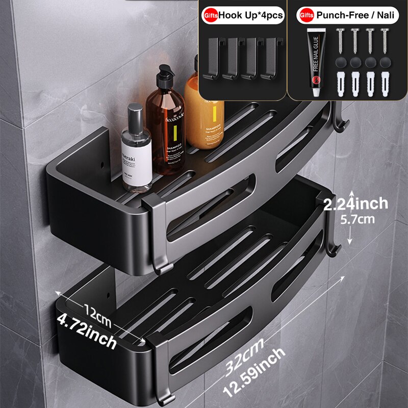 Joybos Ruimte Aluminium Badkamer Plank Douche Planken Geen-Boor Wall Mount Douche Opbergrek Hoekplank Badkamer Accessoires