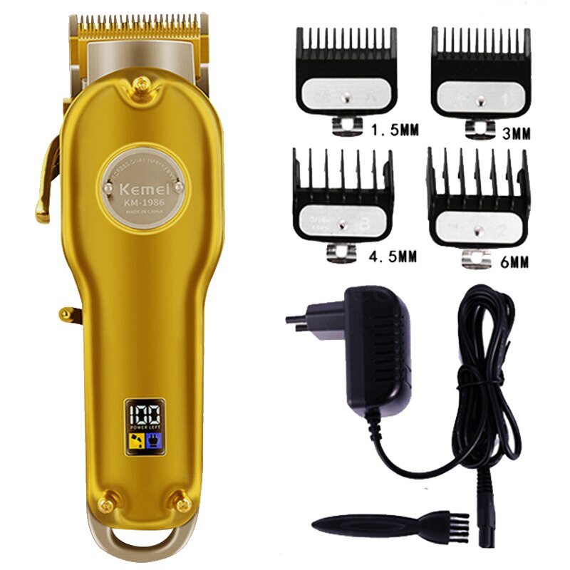 Powerful Kemei Adjustable Blade Hair Clipper Kemel Digital Cuter Kamei Male Trimer Mans Kemey Heare Cutting Kmei Hear Cut: Gold no box / UK Plug