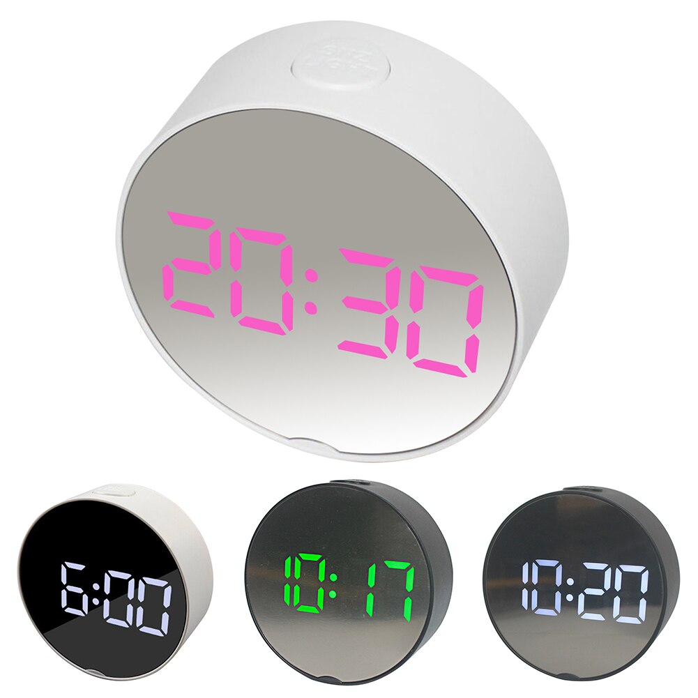 Smart Digitale Wekker Led Night Kids Slaapkamer Mini Draagbare Ronde Ovale Digitale Display Wekker Nachtlampje Make-Up Spiegel