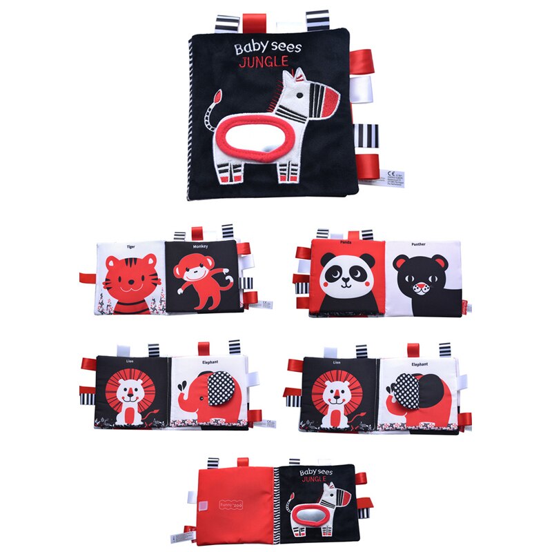 Baby visual excitement book quiet book black and white enlightenment educational toy animal cloth book baby books 0 12 months: Baby jungle book