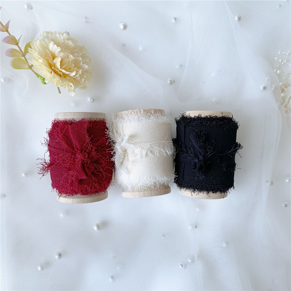3 Rollen/Set Roll Ins Stijl Handgemaakte Chiffon Verzwakte Randen Zijden Lint Bruiloft Boeket Streamers Fotografie Styling, cadeaupapier: set 14