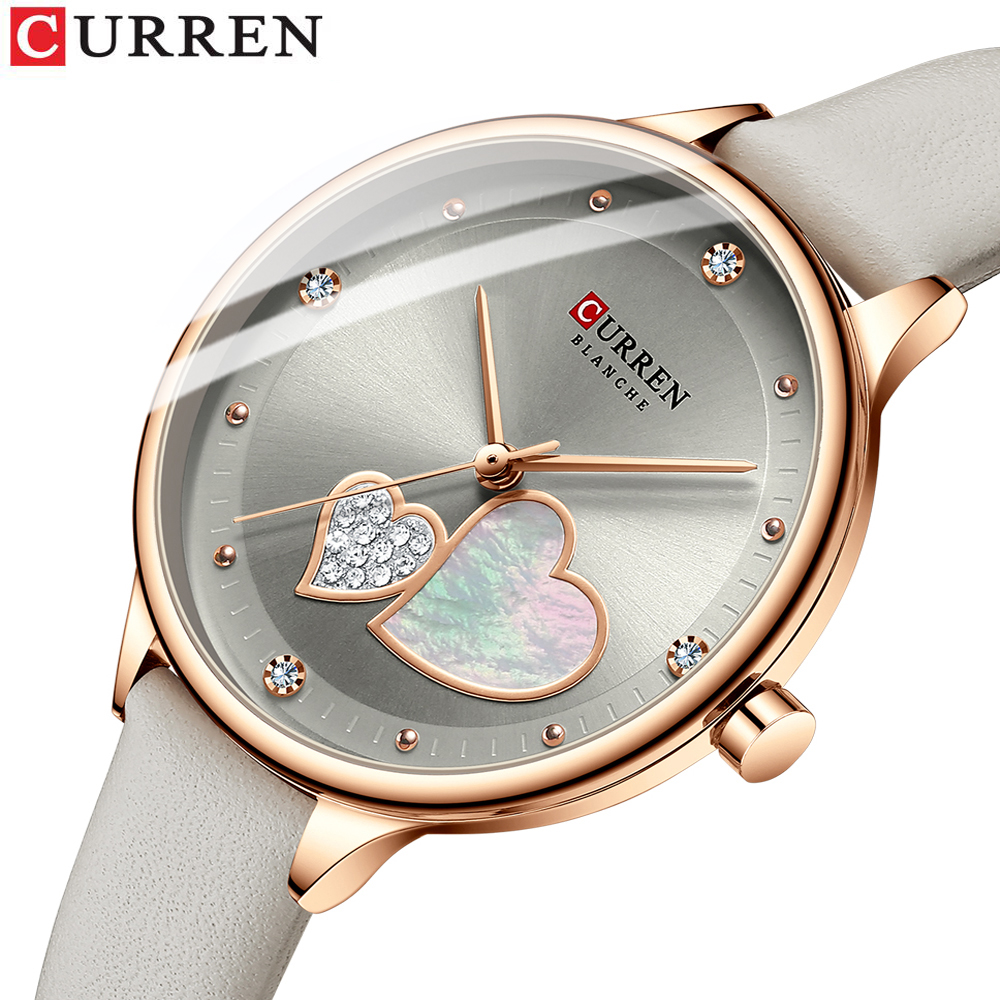 Curren Horloges Vrouwen Mode Lederen Quartz Polshorloge Charmante Strass Vrouwelijke Klok Zegarki Damskie