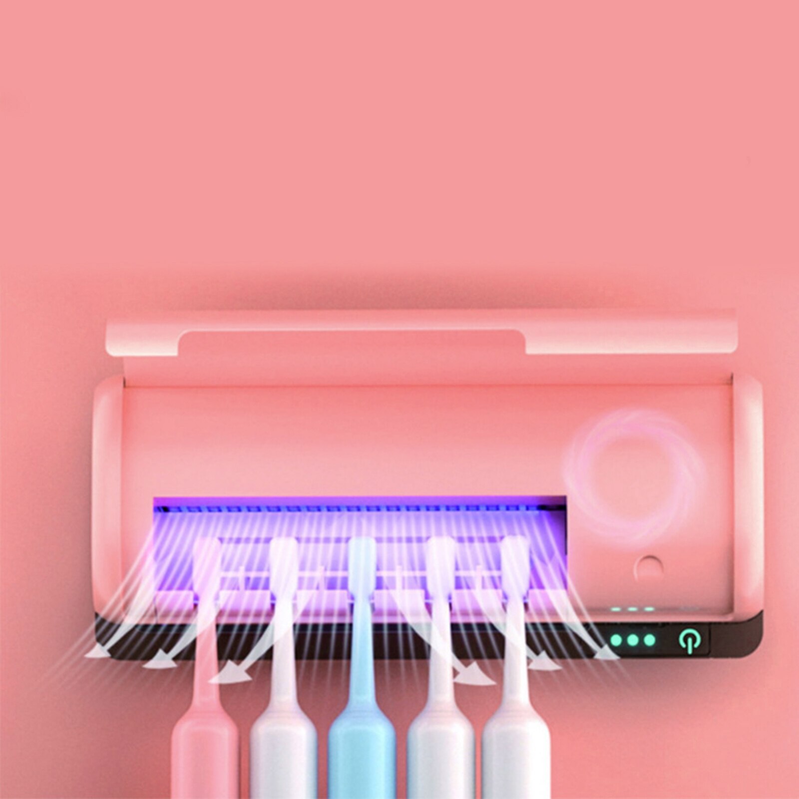UV Toothbrush Holder Sanitizer Bathroom Toothbrush Storage Box Multi-function Storage Holder Holds 5 Toothbrushes: Pink
