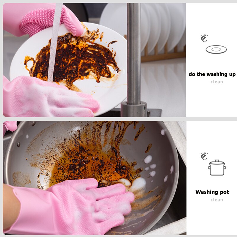 VOZRO, Guantes de goma mágicos de silicona para lavar platos, Guantes de látex para jardín, accesorios de cocina, cepillo para limpieza en el hogar