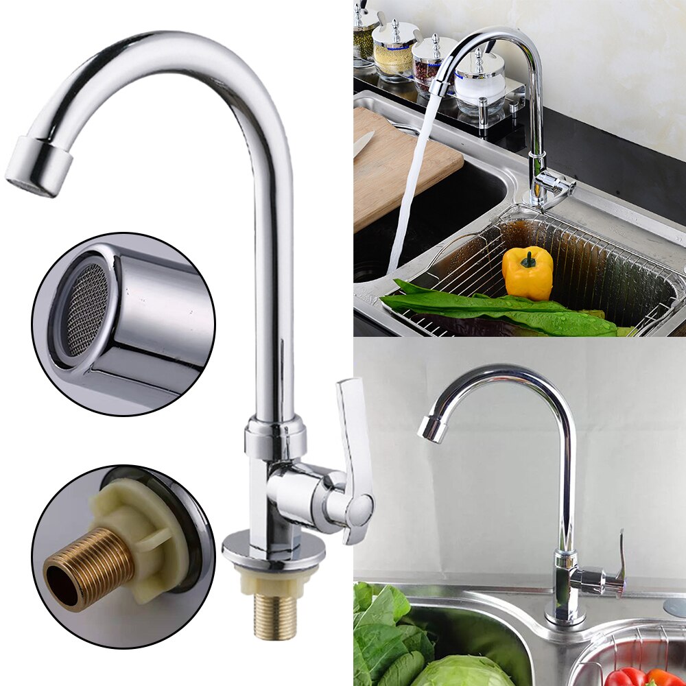 Duurzaam Roterende Verticale Enkel Koud Water Kraan Badkamer Kraan Plating Proces Lange Handvat Kraan Voor Keuken