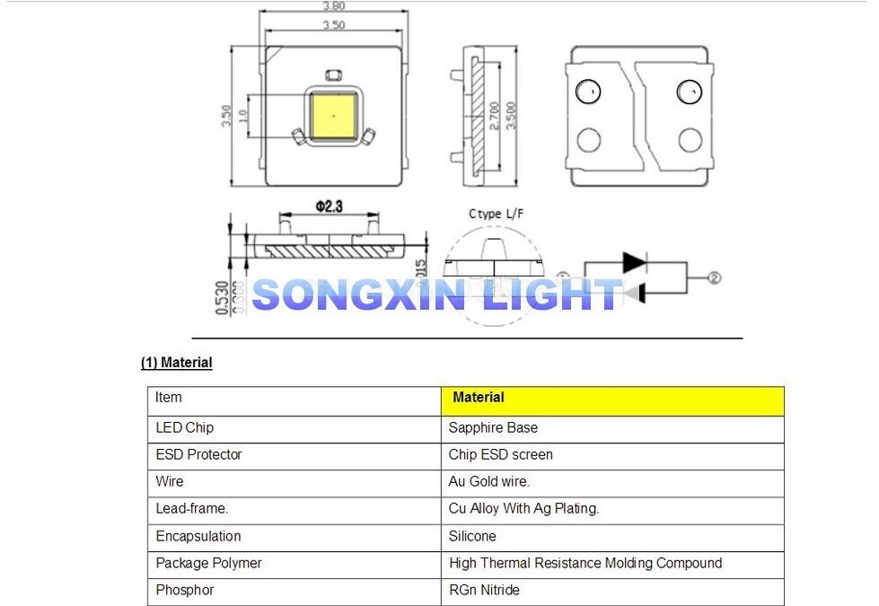 200PCS LUMENS LED Backlight Flip-Chip LED 2.4W 3V 3535 Cool white 153LM LCD Backlight for TV TV Application