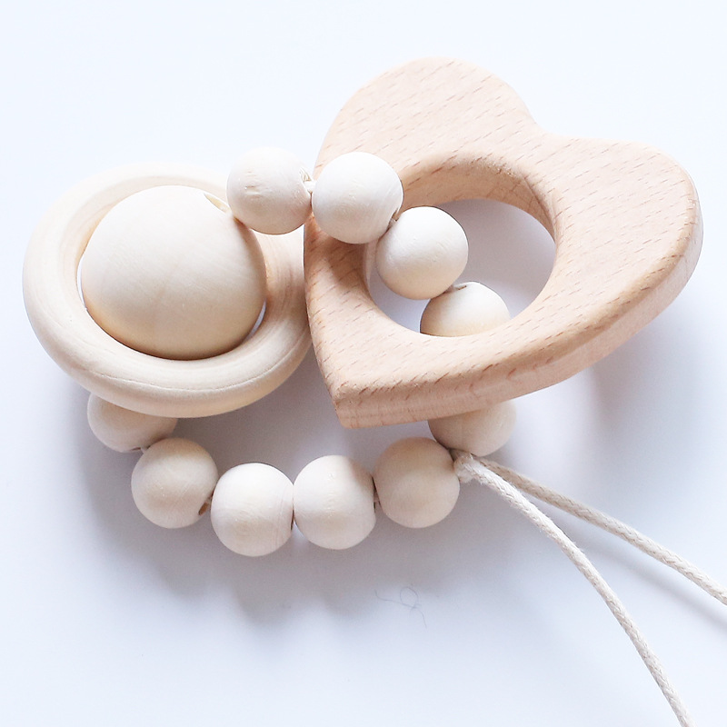 Wooden Teether Baby Bracelet Animal Shaped Jewelry Teething For Organic Wood Beads Baby Rattle Stroller Accessories Toy: Heart shape