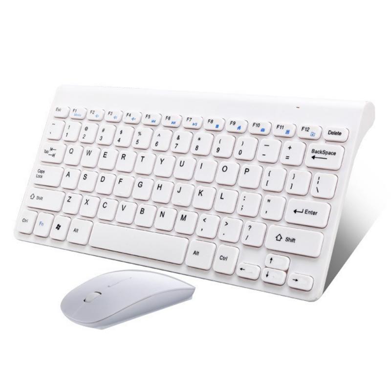 2.4G Wireless Slim Keyboard and Wireless Mouse Mini Multimedia Keyboard Mouse Combo Set For Notebook Laptop Desktop PC Macbook: White