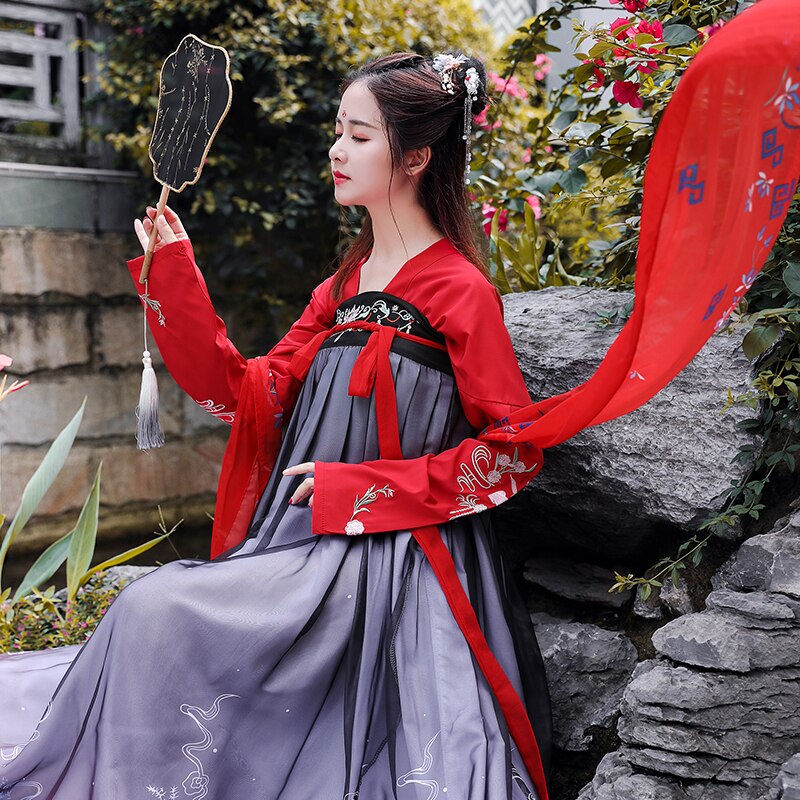 Hanfu Chinesischen Stil Alte Kostüm Traditionellen Volk tanzen Bühne Leistung Kleidung retro Sänger Prinzessin Gebühr Kleid: Farbe1 / S