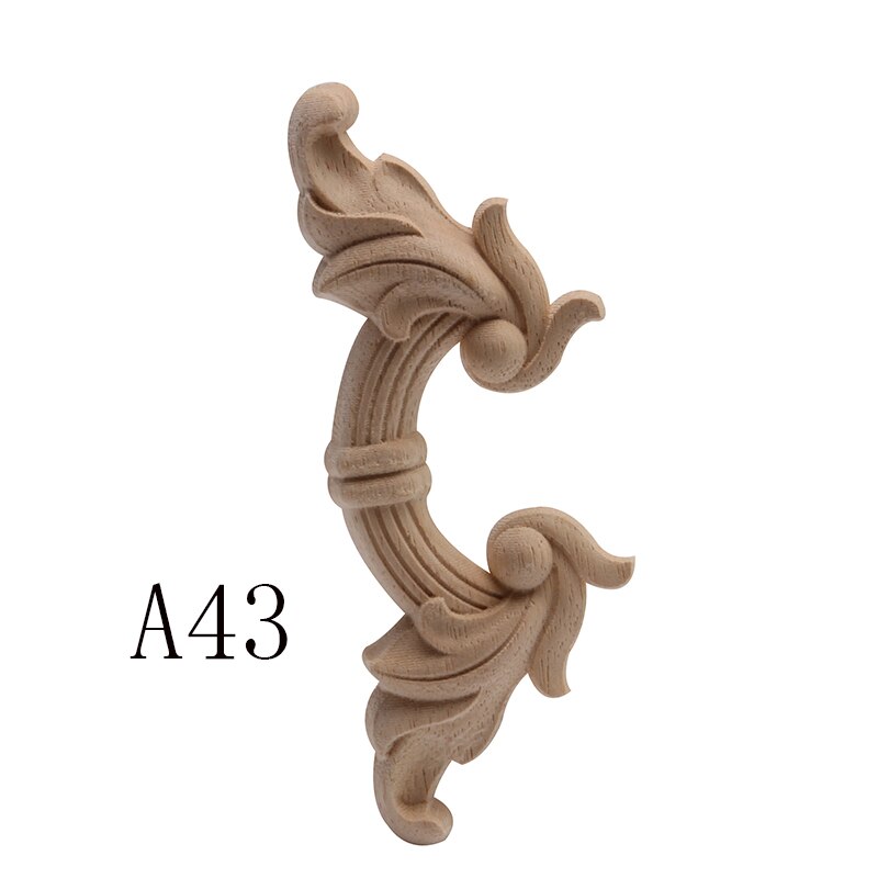 Natural Exquisite Retro Decoration Long Large Leaves Rubber Wood Window Furniture Corner Wood Mouldings Wood Applique Onlay