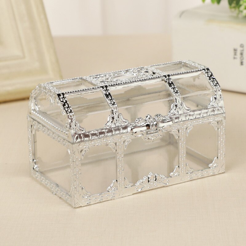 Vintage Transparent Pirate Treasure Storage Box Candy Trinket For Jewelry Crystal Gem Trinket Box Holder Organizer Earrings Box: Silver-7.4x5.2x5cm