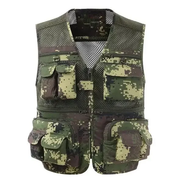 Männer draussen Angeln Weste Sommer Einfarbig Multi-Tasche lässig Gittergewebe Atmungsaktive Ärmellose Wandern Reißverschluss Jacke Vestdropshippi: XXXL / Grün