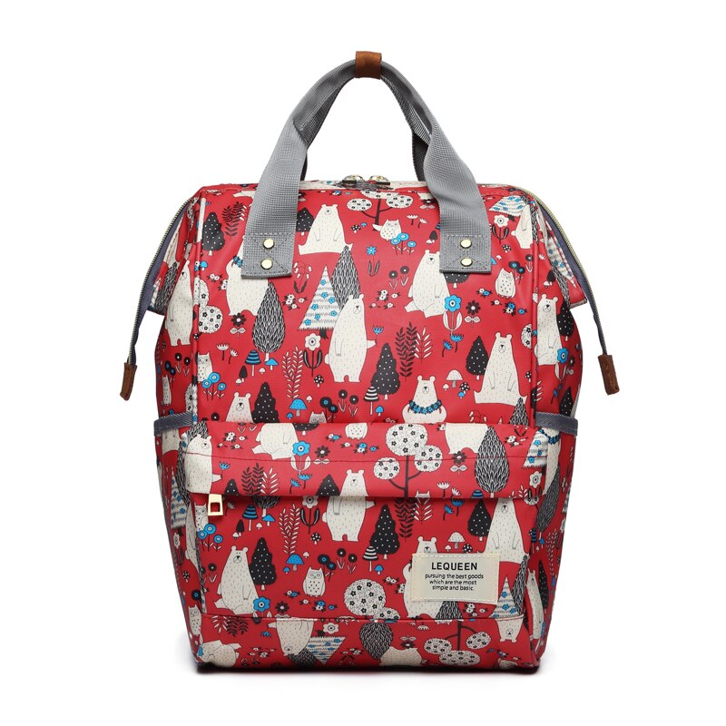 Lequeen Mommy Backpacks Nappy Bags animal bear print Diaper Bags Maternity Backpack Small Waterproof Travel Bag LPJ10: LPB05-red