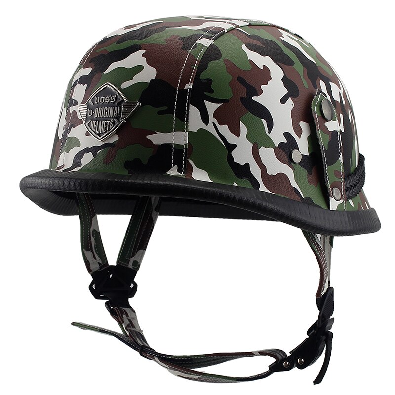 Imitation World War II German Helmet Style Open Face Half Leather Helmet Moto vintage Motorbike Vespa camouflage: 7 / L
