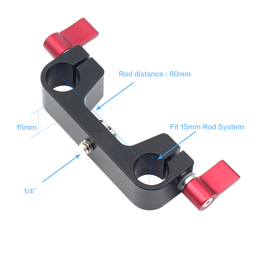 15mm Rail Dual Rod Clamp Mount 1/4 "-20 Draad Knop Schroef voor DSLR Camera Rig Kooi Grondplaat Lens Ondersteuning Fotografie Systeem Kit: Goud