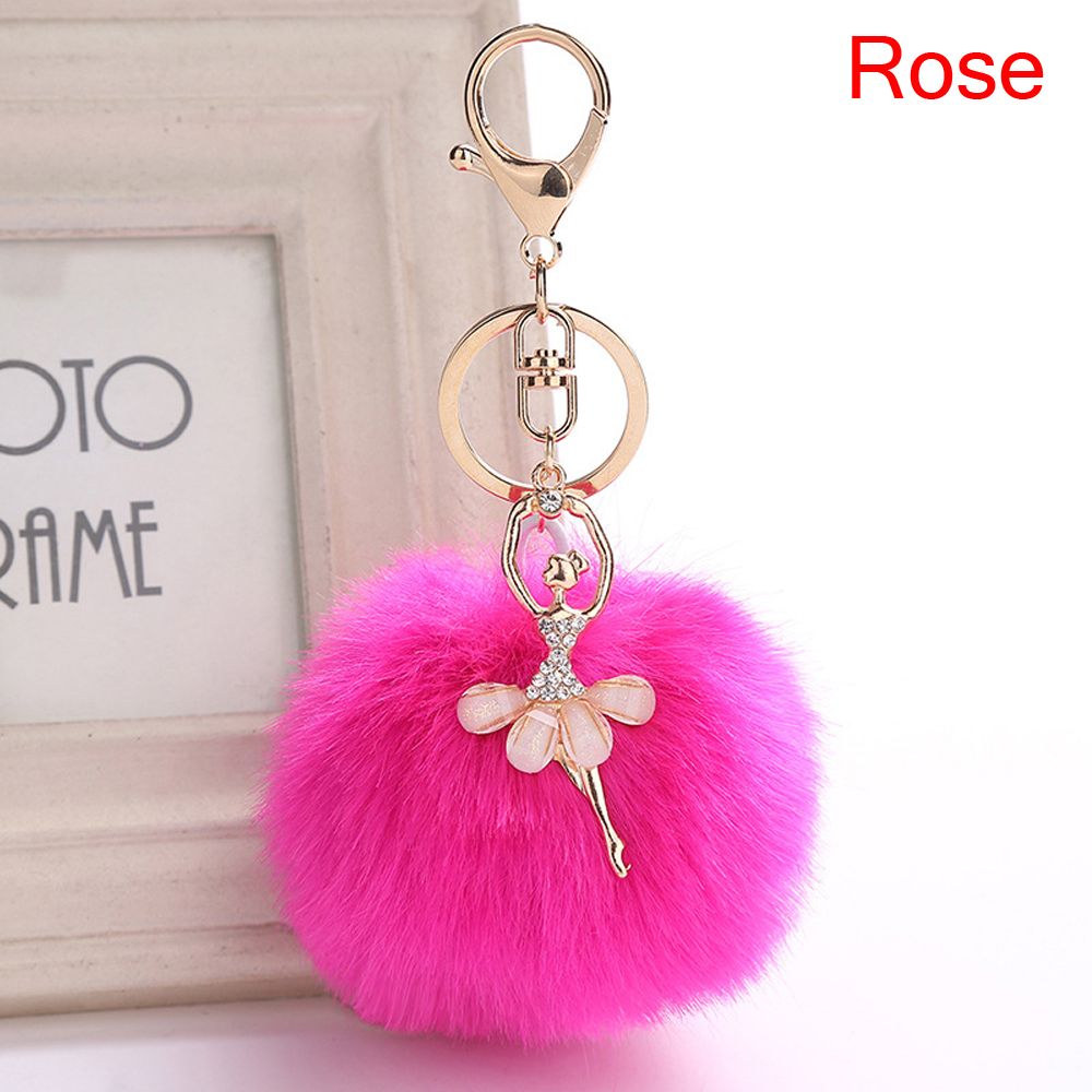 Cute Faux Rabbit Fur Key Ring Fluffy Ballet Girl Car Keychain Key Chain Women Bag Keys Accessories