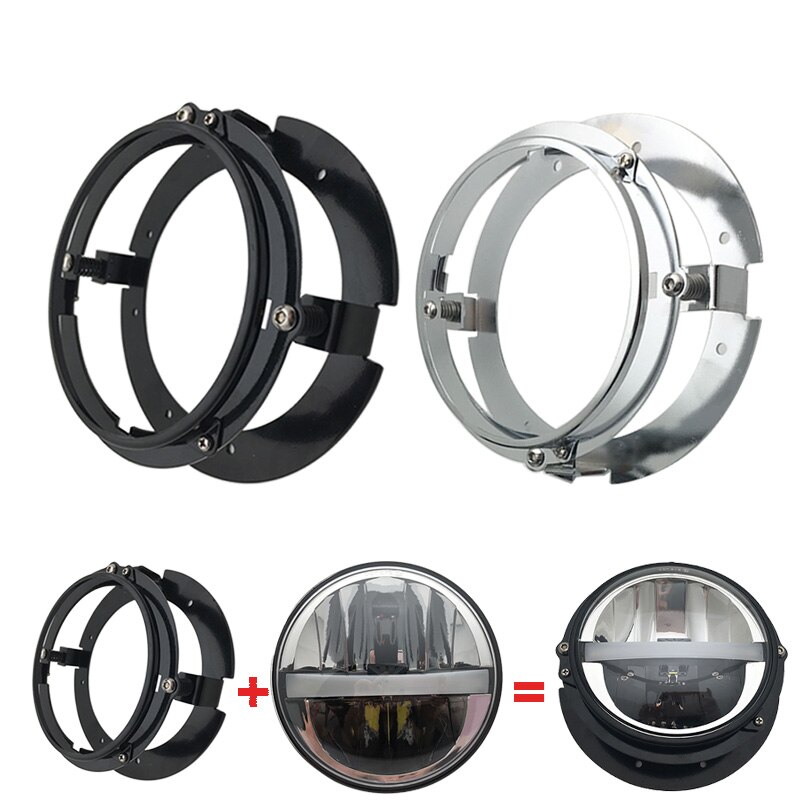 Kit de soporte de faro delantero para motocicleta, soportes de montaje de anillo para faros LED de 3/4 pulgadas, color negro/cromo, 5, 5,75 y 5,75 pulgadas, 1 unidad