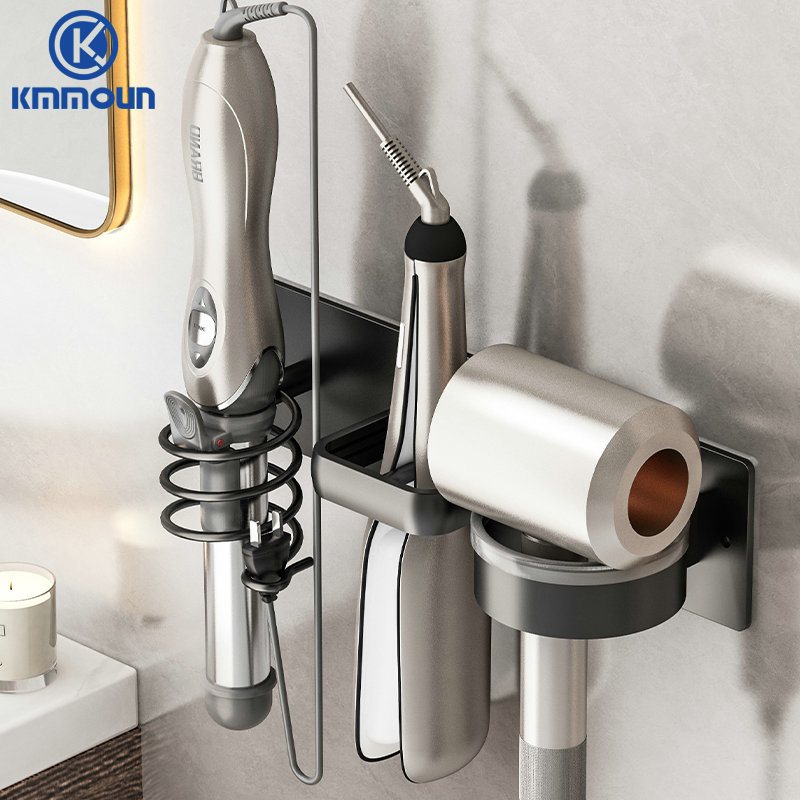 Haartrocknerhalter, Lockenstabhalter, Glätteisen, Föhnhalter, Wandhalterung, 3-in-1, Badezimmer, Haarwerkzeug-Organizer, Rack kmmoun