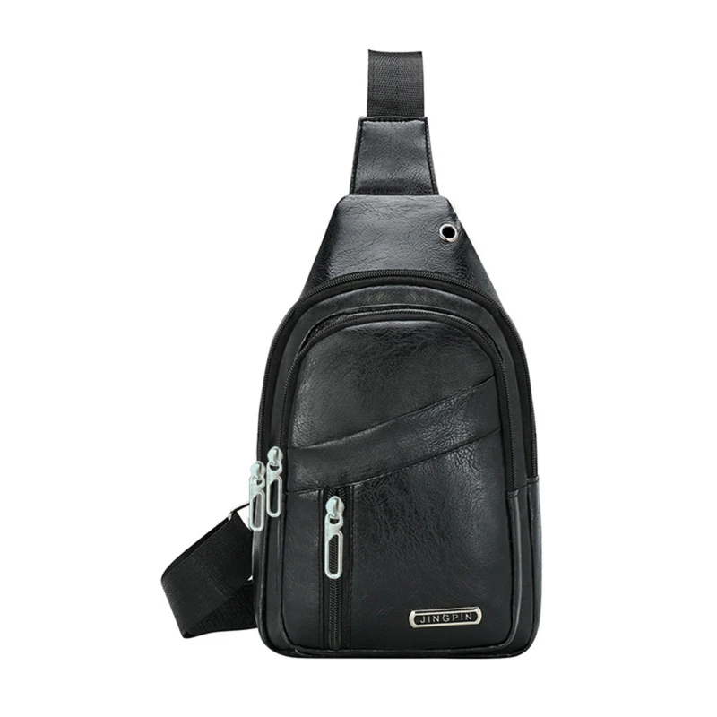 Lederen Borsttas Mannen Reizen Crossbody Tas Business Black Chest Pack Casual Sling Bag Mannelijke Schouder Messenger Bag: Black