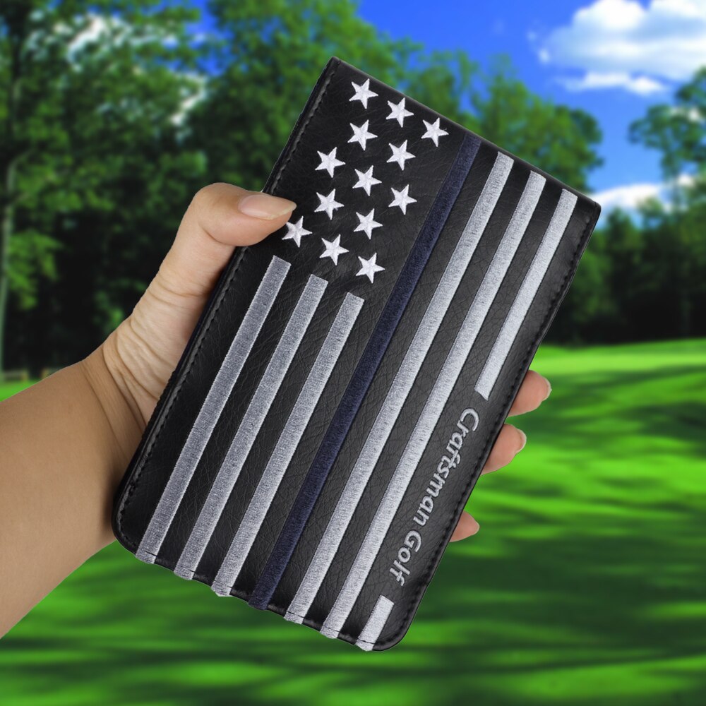 Golf Scorecard Yardage Book Holder Cover Stripe and Star Pattern Black
