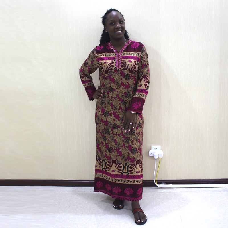 Dashikiage-vestido bohemio con lentejuelas y cuello de pico para mujer, vestido con estampado Tribal de otoño, con detalle de camisa: Fucsia / XL