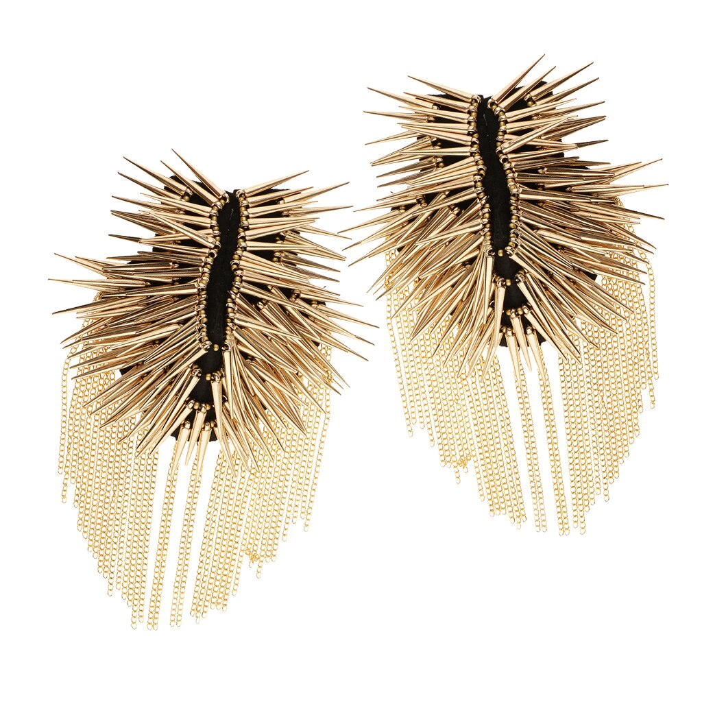 1Pair Metal Tassel Epaulet Gothic Punk Long Rivet Stud Spike Shoulder Board Mark brooches for women broche femme bijoux