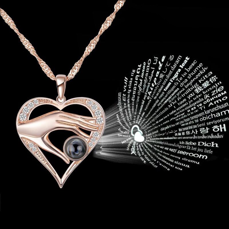 Rose Goud 100 Talen I Love U Projectie Hanger Ketting Voor Vrouwen Sieraden Liefde Geheugen Bruiloft Ketting Valentijnsdag