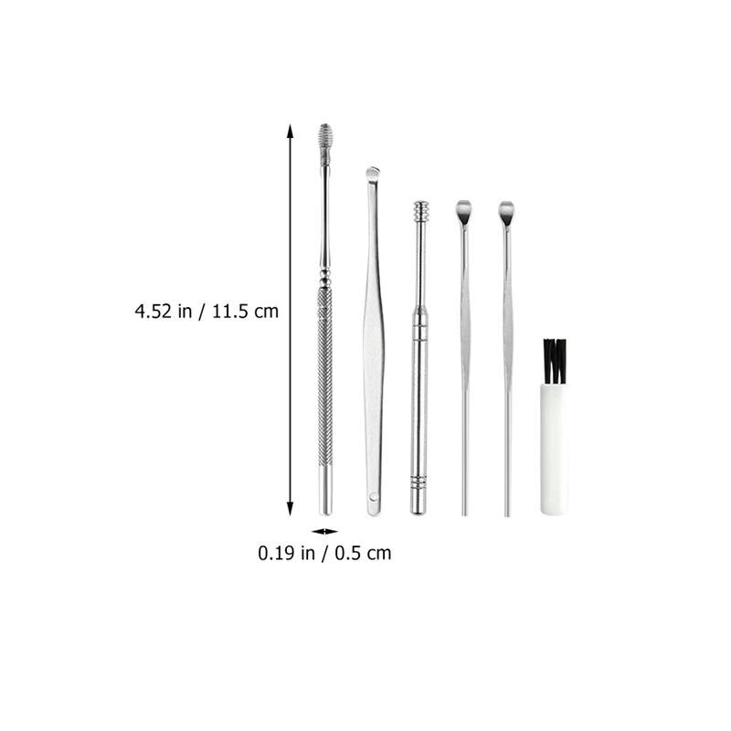 3 Sets Reinigingsborstel Oor Lepel Set Rvs Ear Wax Removal Tools Oor Picks Cleaning Brush Kit Professionele Oor wax