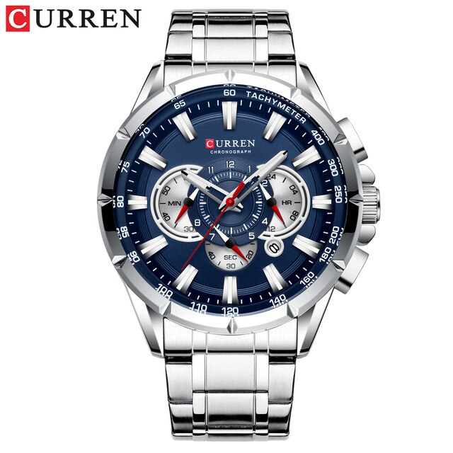 Curren Causale Sport Chronograph Horloge Roestvrij Stalen Band Horloge Grote Wijzerplaat Quartz Horloges Met Lichtgevende Pointers: Ivoor