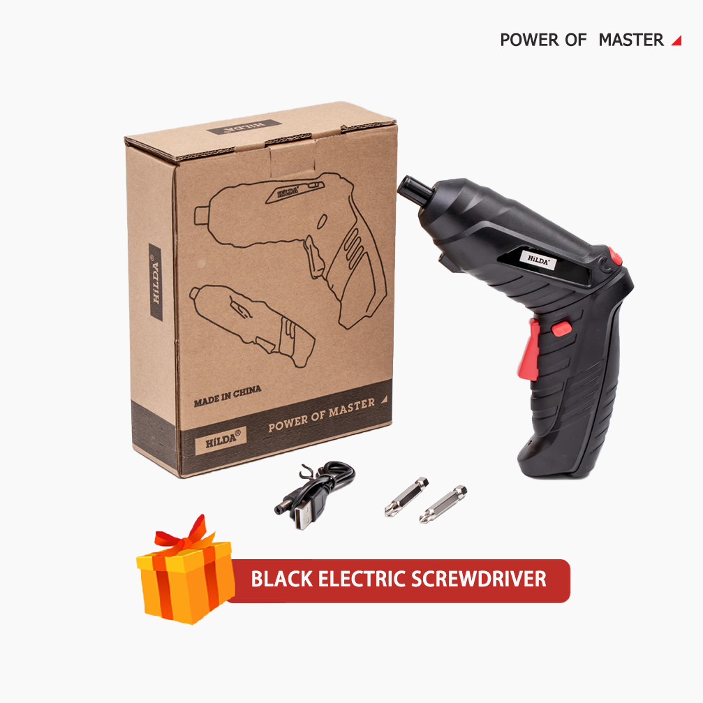 Wireless Electric Screwdriver Set Rechargeable Drill and Screwdriver Battery Twistable Handle LED For Woodworking Power Tools: black