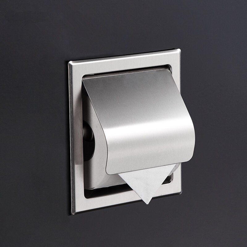 Modern Wall Mount Matte Black Toilet Paper Holder Bathroom Black Roll Paper Box Embedded Tissue Holder