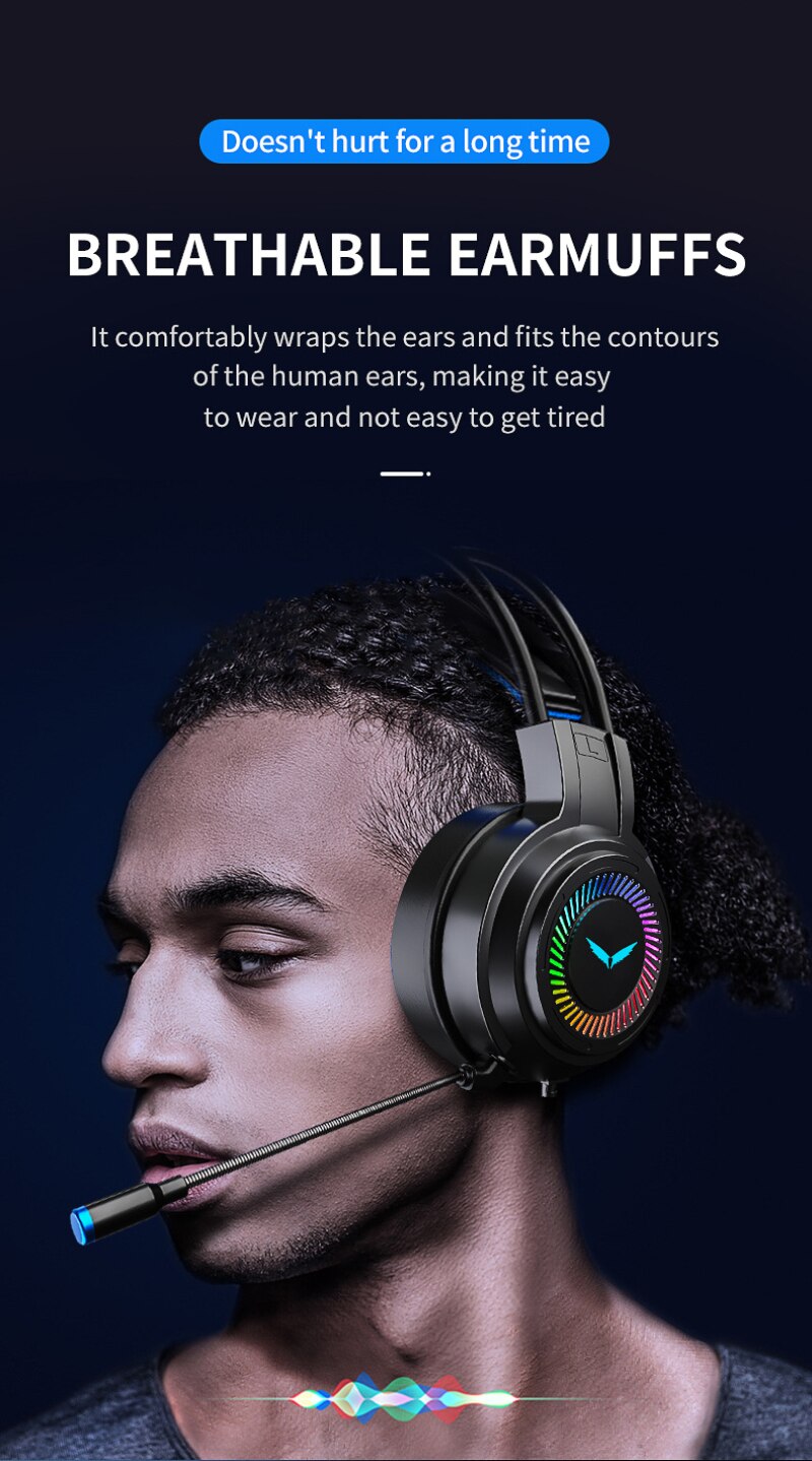 Gamer Headphones Surround Sound Stereo Gaming Headsets For PC Laptop Wired Earphones USB Microphone Colourful Light Game Headset