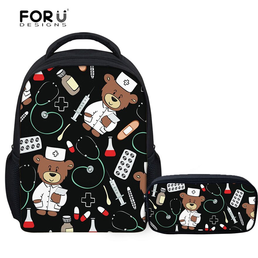 FORUDESIGNS kinderen Schooltassen Leuke Verpleegster Bear Printing Kids Rugzakken Zuigeling Kleuterschool Studenten Boek Satchel Schooltas